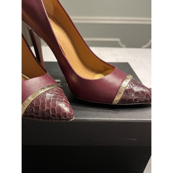 Coach Nacie Snakeskin Toecap Gold Logo Across Foot Top 4” Heel Shoes Sz 5B -IOB - Picture 16 of 16